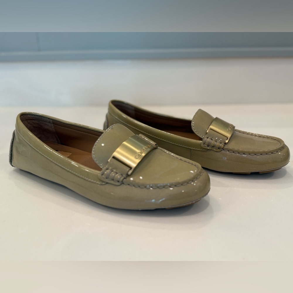 Calvin Klein Women's Beige Patent Loafers - Picture 3 of 9